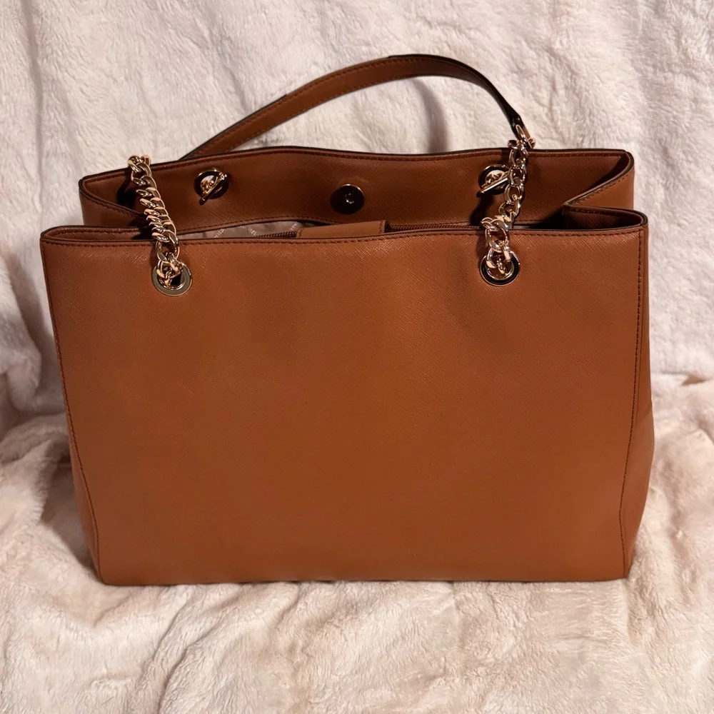 Michael Kors Susannah Leather Tote in Luggage with Gold Accents - Picture 8 of 12